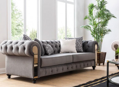Luxus Wohnzimmer Sofa 3 Sitz Dreisitzer Grau Chesterfield Klassische Couchen